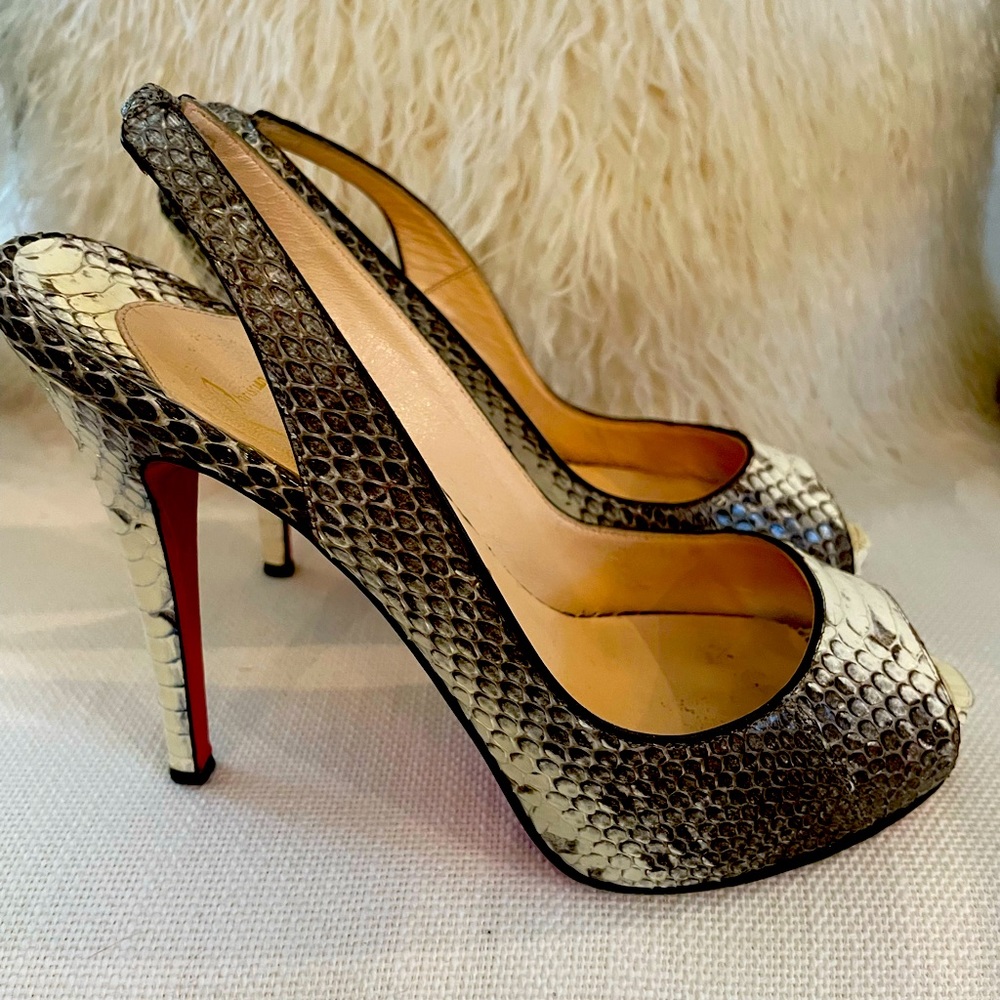 Christian Louboutin Snake Sling Back Heels